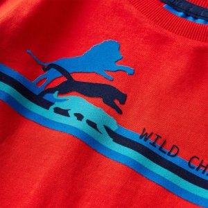 vidaXL Koszulka dziecięca z długimi rękawami, dzikie zwierzęta, czerwona, 104 4