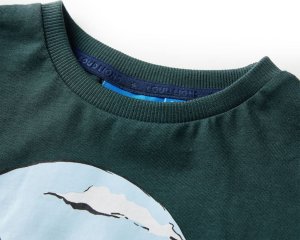 vidaXL Koszulka dziecięca z długimi rękawami, nadruk gór, ciemnozielona, 92 3