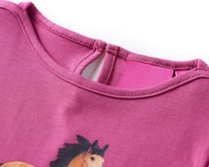 vidaXL Koszulka dziecięca z długimi rękawami, nadruk konia, malinowa, 104 3