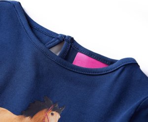 vidaXL Koszulka dziecięca z długimi rękawami, nadruk konia, granatowa, 92 3