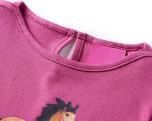 vidaXL Koszulka dziecięca z długimi rękawami, nadruk konia, malinowa, 92 3