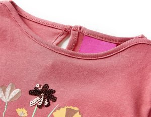 vidaXL Koszulka dziecięca z długimi rękawami, nadruk kwiatów, stary róż, 128 3