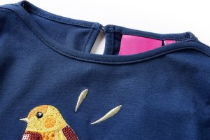 vidaXL Koszulka dziecięca z długimi rękawami, nadruk ptaszka, granatowa, 104 3