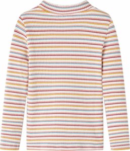 vidaXL Koszulka dziecięca z długimi rękawami, półgolf, w paski, ecru, 92 2