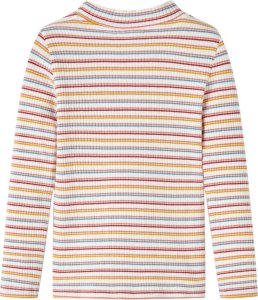 vidaXL Koszulka dziecięca z długimi rękawami, półgolf, w paski, ecru, 104 2