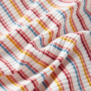 vidaXL Koszulka dziecięca z długimi rękawami, półgolf, w paski, ecru, 104 7