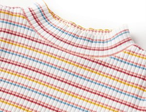 vidaXL Koszulka dziecięca z długimi rękawami, półgolf, w paski, ecru, 116 3