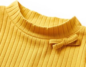 vidaXL Koszulka dziecięca z długimi rękawami, prążkowana, ciemna ochra, 128 3