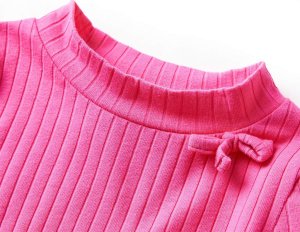 vidaXL Koszulka dziecięca z długimi rękawami, prążkowana, jaskrawy róż, 92 3