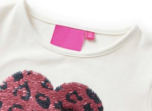 vidaXL Koszulka dziecięca z długimi rękawami, serce z cekinów, ecru, 92 3