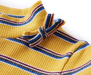 vidaXL Koszulka dziecięca z długimi rękawami, w paski, ochra, 140 4