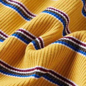 vidaXL Koszulka dziecięca z długimi rękawami, w paski, ochra, 140 7