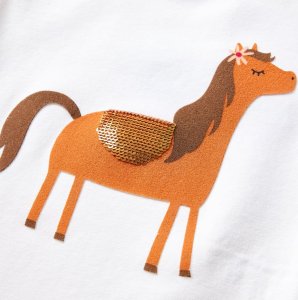 vidaXL Koszulka dziecięca z długimi rękawami, z konikiem, ecru, 104 4