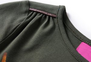 vidaXL Koszulka dziecięca z długimi rękawami, z kotem, khaki, 128 4