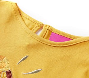 vidaXL Koszulka dziecięca z długimi rękawami, z ptaszkiem, ciemna ochra, 104 3