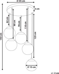 Lampa wisząca Beliani Lampa wisząca szklana 5-punktowa złota NOEL 10