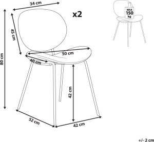 Beliani Zestaw 2 krzeseł do jadalni welurowy beżowy LUANA 8