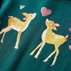 vidaXL Koszulka dziecięca z długimi rękawami, w jelonki, ciemna zieleń, 140 4