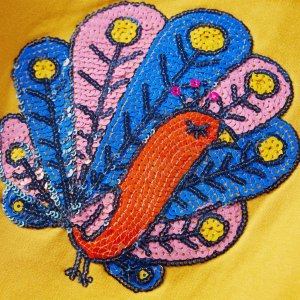 vidaXL Bluza dziecięca z cekinowym pawiem, ciemna ochra, 104 4