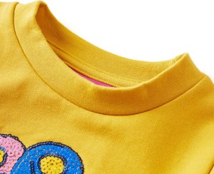 vidaXL Bluza dziecięca z cekinowym pawiem, ciemna ochra, 116 3