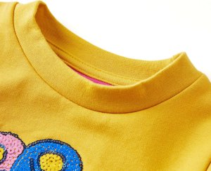 vidaXL Bluza dziecięca z cekinowym pawiem, ciemna ochra, 128 3