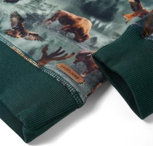 vidaXL Bluza dziecięca, nadruk z bizonami i orłami, ciemnozielona, 92 5