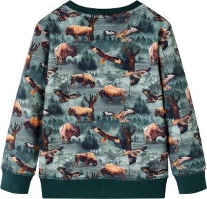 vidaXL Bluza dziecięca, nadruk z bizonami i orłami, ciemnozielona, 104 2