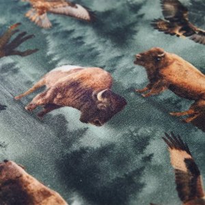 vidaXL Bluza dziecięca, nadruk z bizonami i orłami, ciemnozielona, 104 4