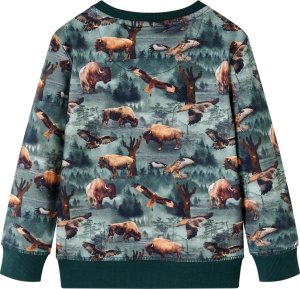 vidaXL Bluza dziecięca, nadruk z bizonami i orłami, ciemnozielona, 140 2