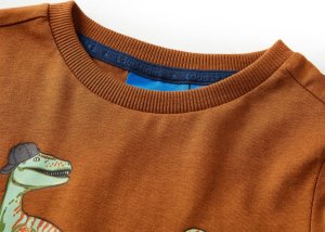 vidaXL Koszulka dziecięca z długimi rękawami, nadruk dinozaura, koniak, 104 3