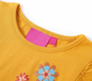 vidaXL Koszulka dziecięca z długimi rękawami, z kwiatkami, ciemna ochra, 104 3