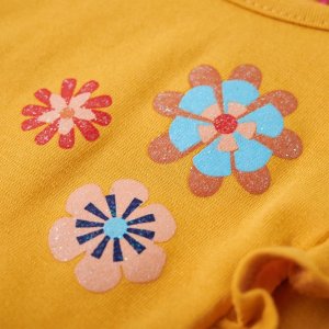 vidaXL Koszulka dziecięca z długimi rękawami, z kwiatkami, ciemna ochra, 104 4