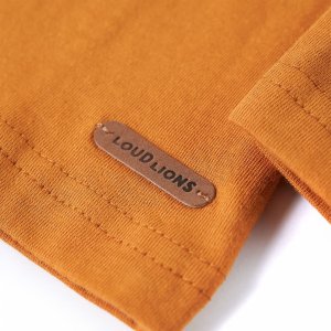 vidaXL Koszulka dziecięca z długimi rękawami, nadruk auta, ciemna ochra, 116 5