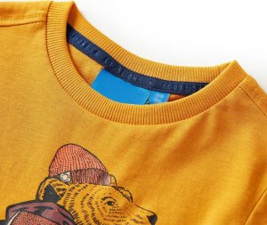 vidaXL Koszulka dziecięca z długimi rękawami, nadruk misia, ochra, 104 3