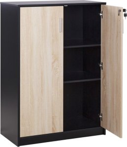 Beliani Szafka biurowa dwudrzwiowa 117 cm jasne drewno z czarnym ZEHNA 3