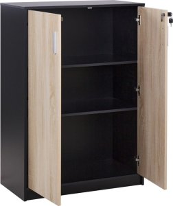 Beliani Szafka biurowa dwudrzwiowa 117 cm jasne drewno z czarnym ZEHNA 4