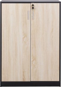 Beliani Szafka biurowa dwudrzwiowa 117 cm jasne drewno z czarnym ZEHNA 5