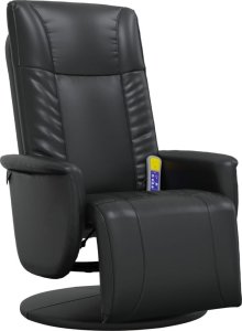 vidaXL Rozkładany fotel masujący z podnóżkiem, czarny, sztuczna skóra 2