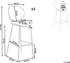 Beliani Zestaw 2 krzeseł barowych boucle biały LUANA 8