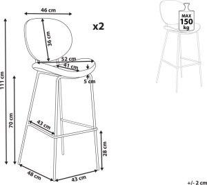 Beliani Zestaw 2 krzeseł barowych boucle biały LUANA 9