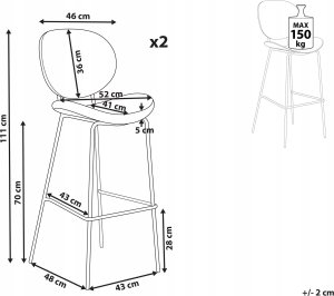 Beliani Zestaw 2 krzeseł barowych złoty brąz LUANA 3