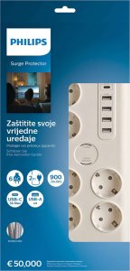 Philips Listwa przepięciowa 6 gniazd bez bolca +USB C SPN7060WA/58 2