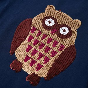 vidaXL Koszulka dziecięca z długimi rękawami, sowa z cekinów, granatowa, 104 4