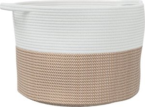 vidaXL Kosz na pranie, brązowo-biały, Ø55x36 cm, bawełna 2