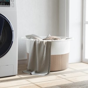vidaXL Kosz na pranie, brązowo-biały, Ø55x36 cm, bawełna 3