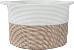vidaXL Kosz na pranie, brązowo-biały, Ø55x36 cm, bawełna 4