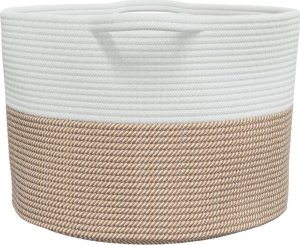 vidaXL Kosz na pranie, brązowo-biały, Ø55x36 cm, bawełna 5