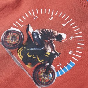 vidaXL Koszulka dziecięca z długimi rękawami, nadruk z motorem, henna, 104 4