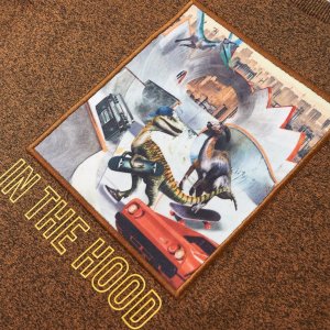 vidaXL Koszulka dziecięca z długimi rękawami, dinozaury, koniak melanż, 104 4