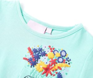 vidaXL Koszulka dziecięca, z kwiatowym nadrukiem, jasna mięta, 128 3